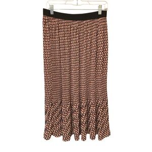 Adrianna Papell Pleated Pull On Elastic Waist Geometric Print Maxi‎ Skirt Sz Med